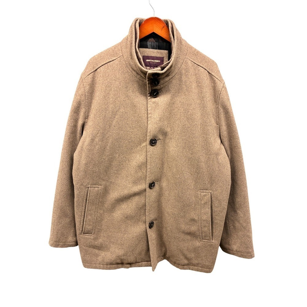 Johnston & Murphy Wool Blend Car Coat Mens XL Tan Camel Business Casual Winter - Picture 2 of 10